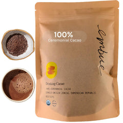 Embue front packaging showing organic single-origin cacao and benefits