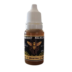 Emma Bram front label of Miel Melipona raw honey showing clear dropper bottle and brand
