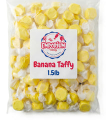 EMPORIUM banana taffy individually wrapped close-up highlighting hygienic convenience