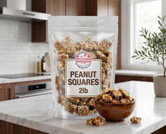 EMPORIUM close-up of crunchy peanut square texture highlighting roasted peanuts