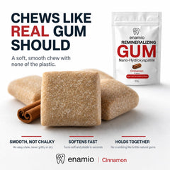 person chewing enamio gum to show comfortable daily use and fresh breath