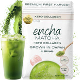 Encha tin front packaging showing matcha label and premium design, highlights freshness
