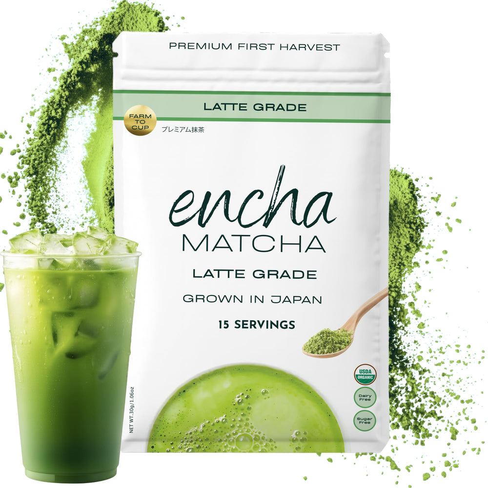 Encha front packaging showing resealable pouch and organic badge for freshness