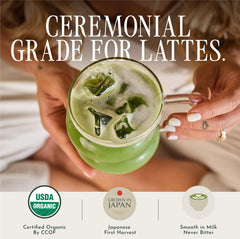 Encha matcha being whisked into a latte for creamy texture benefit