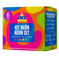 ENCO neon gel set front packaging showing all six tubes and benefits