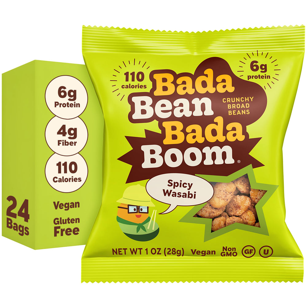 Enlightened Bada Bean front packaging showing spicy wasabi single-serve benefit