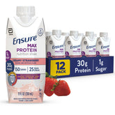 Ensure Max Protein front packaging showing creamy strawberry flavor and 30g protein benefit