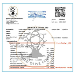 ENTIMIO label with NYIOOC Gold award emphasizing certified quality