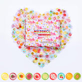 EORA front packaging showing colorful fruit slice candies and one-pound box benefit