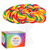 EORA front packaging showing 32-pack vibrant rainbow lollipops for easy gifting