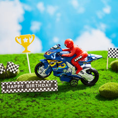 Epakh checkered flags spread across table adding race-theme contrast and excitement