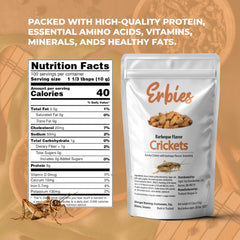 Erbies close-up of seasoned crickets highlighting crunchy coating and smoky flavor