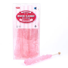 Espeez front packaging showing twelve pink cherry rock candy sticks and bold crystals