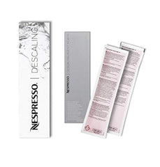 Espresso Nespresso descaling kit front packaging shows two bottles and benefits