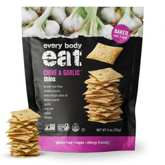 Every Body Eat front packaging showing chive and garlic flavor and clean ingredients