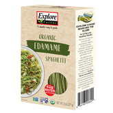 Explore Cuisine front packaging showing organic edamame spaghetti and benefits
