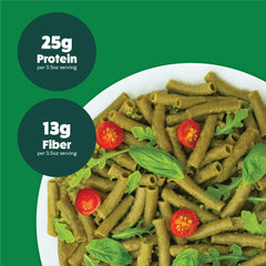 Explore Cuisine cooked rigatoni on plate with sauce demonstrating hearty bite