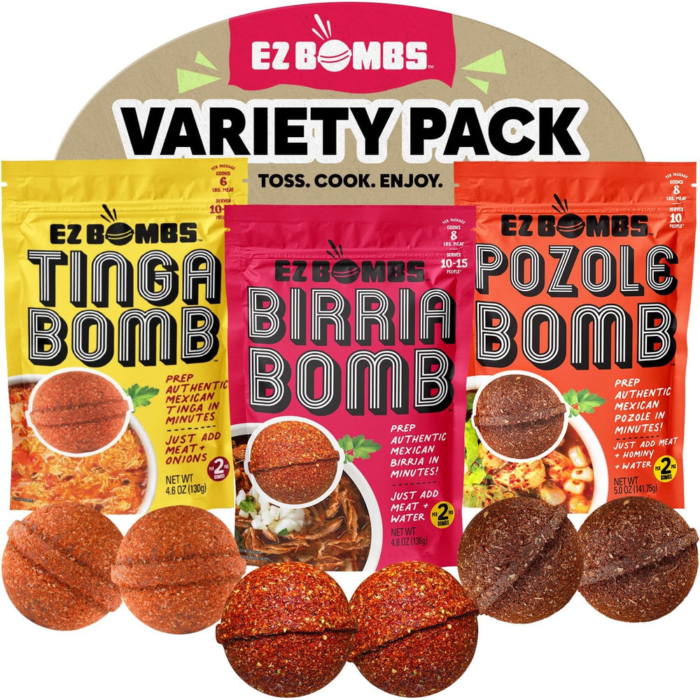 EZ Bombs variety pack front packaging showing gift-ready box and three bombs benefits convenience