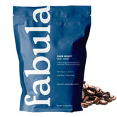 Fabula front packaging showing dark roast whole-bean bag and freshness benefit