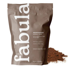 Fabula front packaging showing organic low-acid coffee benefits