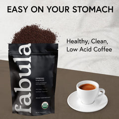 Fabula 12 oz bag next to kitchen scale showing real-world size