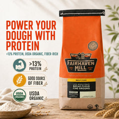 Fairhaven Mill fine ground flour close-up showing silky texture and improved absorption