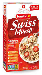Familia muesli front packaging showing contents and brand benefits
