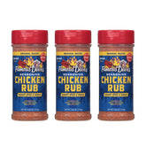 Famous Dave's front packaging showing three bottles and clear branding benefit: pantry-ready seasoning