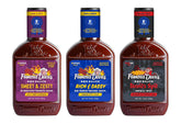 Famous Dave's three-bottle front packaging showing variety and convenience