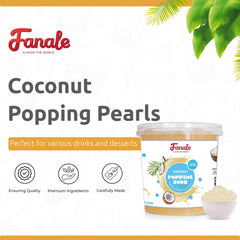 Fanale close-up of popping boba texture, clear skin and juicy coconut center