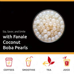 Fanale jar of coconut popping boba in a bubble tea, adds tropical flavor