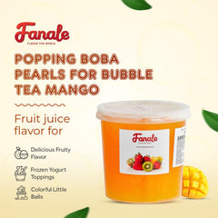Fanale close-up of mango popping boba spheres highlighting juicy centers