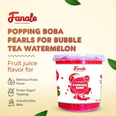 Fanale close-up of watermelon popping boba pearls highlighting juicy centers