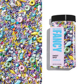 Fancy Sprinkles front packaging showing vibrant shapes and colors for easy identification and appeal