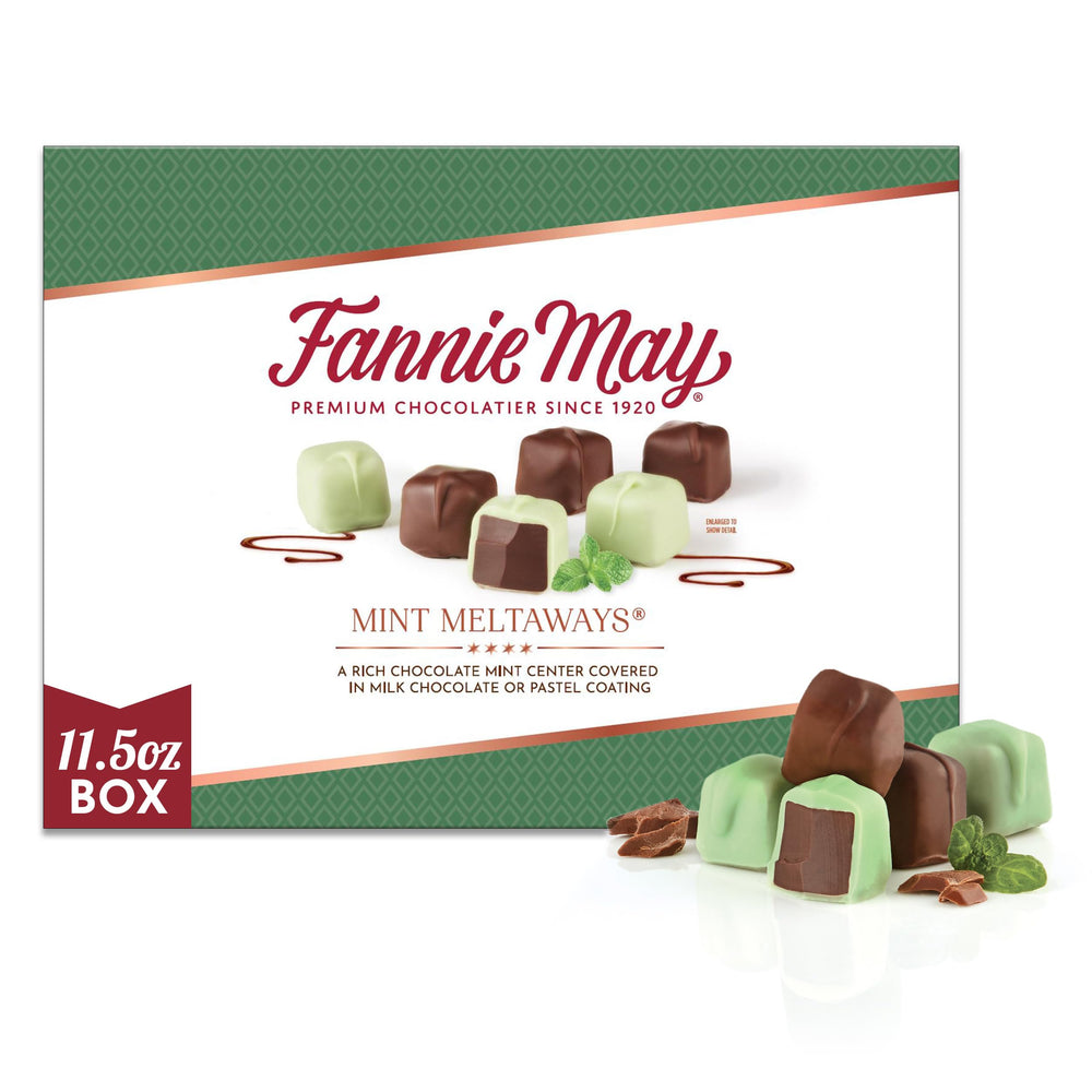 Fannie May front box view showing 11.5 oz gift packaging and brand appeal