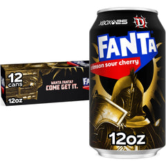 Fanta Crimson Sour Cherry front pack showcasing 12 cans and vibrant branding benefit: collectible display