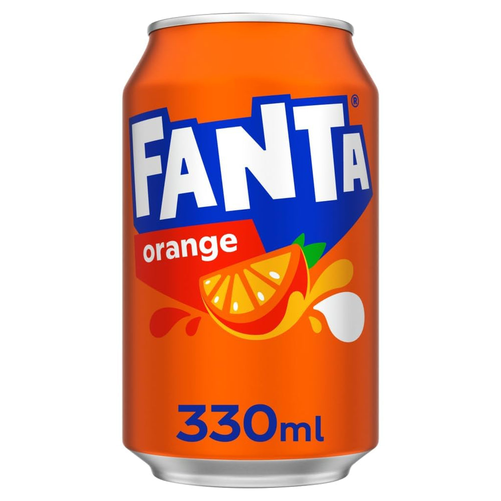 Fanta front packaging showing six orange cans and bright branding for easy recognition