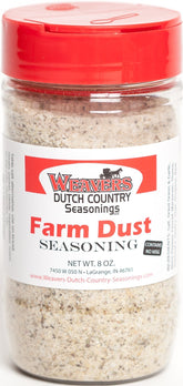 Farm Dust front label showing brand and seasoned salt jar benefit: clear ingredient visibility