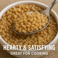 Farmer Bob's cooked groats porridge in bowl showcasing hearty meal potential benefit