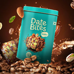 Farmley spread of dates, coffee powder, pista, cashews, almonds and ghee arranged