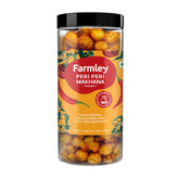 Farmley jar front view showing peri-peri popcorn-style fox nuts and brand