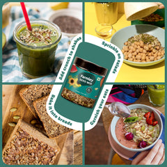 Farmley seeds sprinkled on oatmeal adding crunch and visual appeal