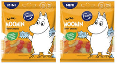 Fazer front packaging showing Moomintroll and Little My, playful snack appeal