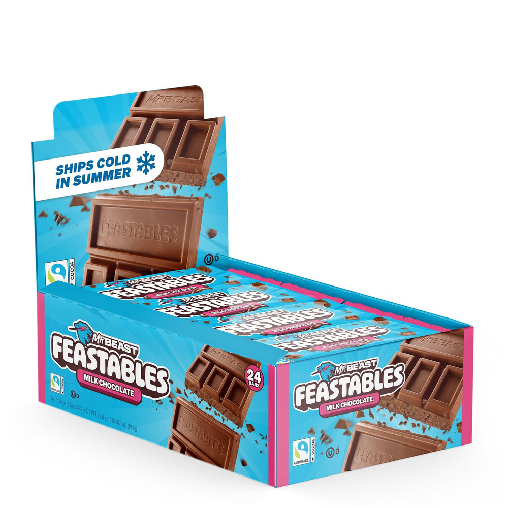Feastables MrBeast front packaging showing full 24-count box and easy sharing