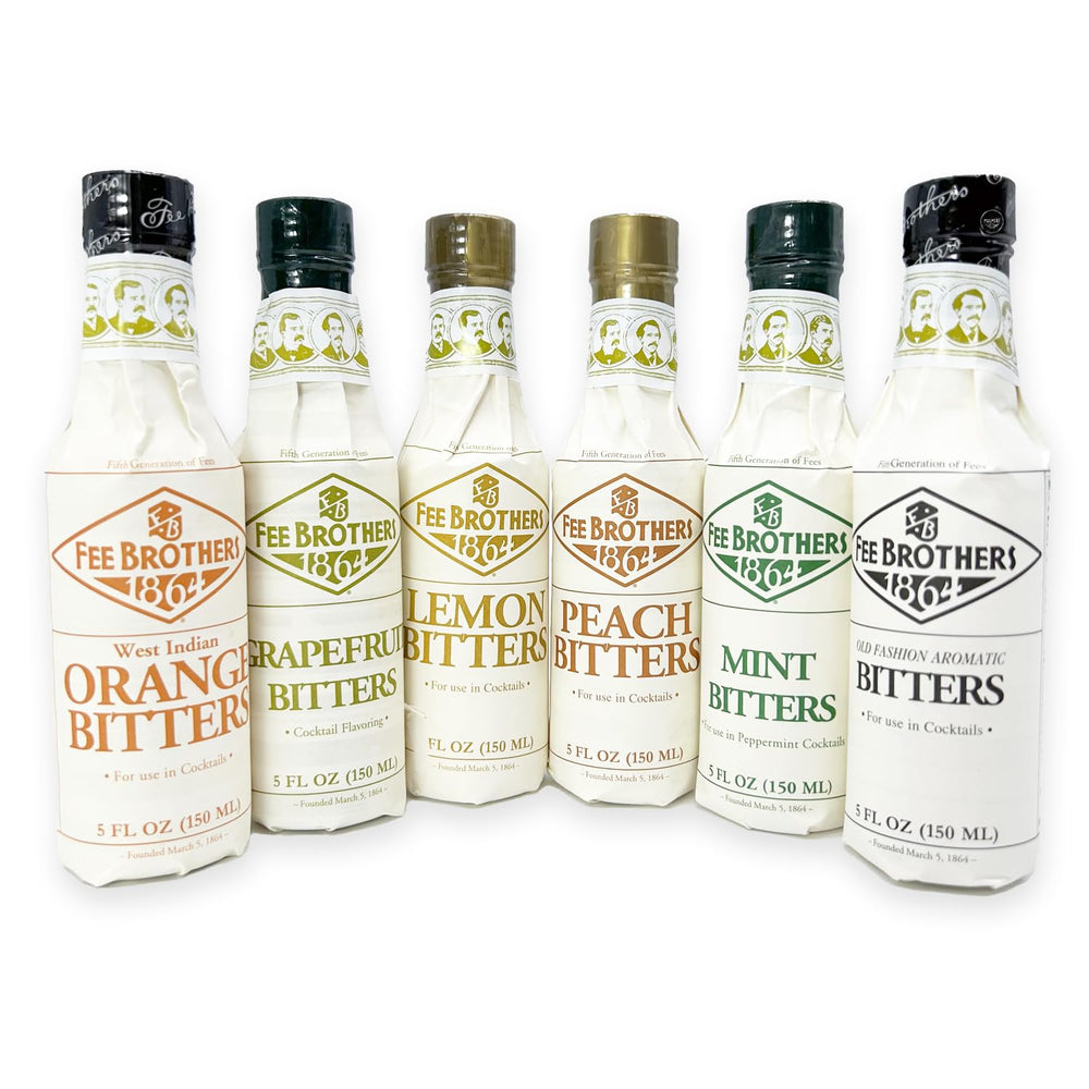 Fee Brothers front packaging showing six 5 oz bitters bottles for versatile cocktail flavor