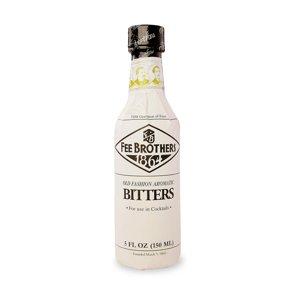 Fee Brothers bottle front label showing classic bitters brand and benefit