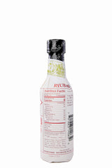 Fee Brothers rhubarb bitters label close-up highlighting ingredients and clear dosage benefits