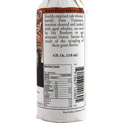 Fee Brothers label close-up highlighting barrel-aged details and rich oak aroma benefit
