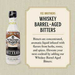 Fee Brothers label close-up highlighting barrel-aged descriptor and batch detail for authenticity