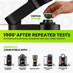 Feilifan capsule inserted in Vertuo Plus machine brewing to illustrate compatibility and crema